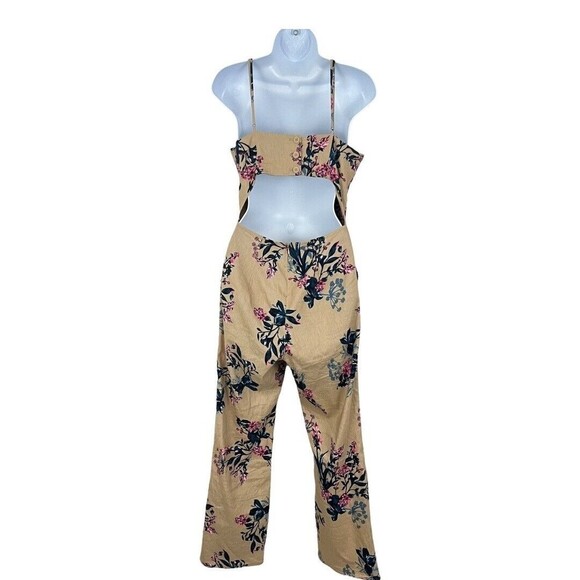 Leith Womens Size Small Floral Cut Out Linen Blend Jumpsuit - Picture 3 of 4